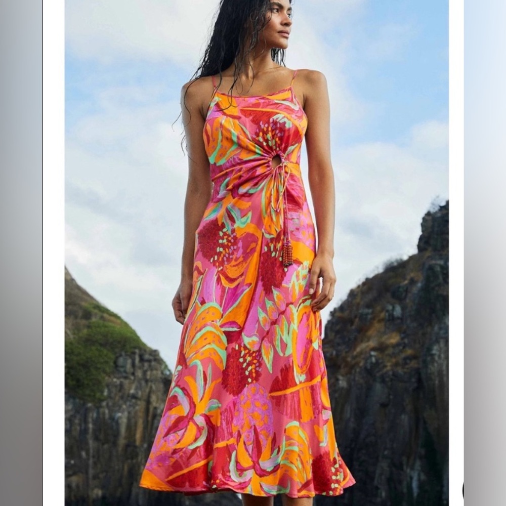 FARM Rio Pink & Orange Tropical Midi Dress